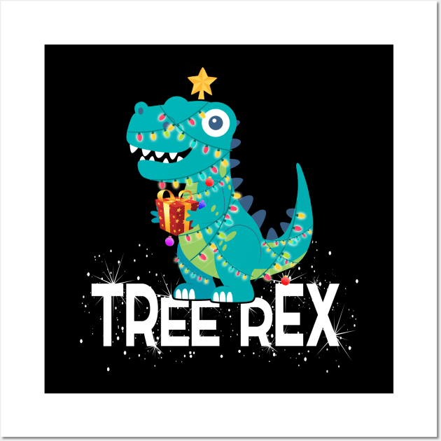 Christmas Dinosaur Tree Rex Pajamas Women Men Girls Boys Kids Holiday Xmas Gifts Wall Art by Otis Patrick